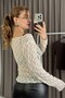 White Stretchy Fabric Wide Collar Transparent Lace Detailed Blouse Suitable for Daily Use - 3