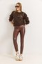 Brown Three-Thread Fabric Crew Neck Drop Shoulder Bead Embroidered Detailed Sweatshirt - 3