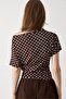 Brown Polka Dot Degaje Collar Short Sleeve Gathered Waist Comfortable Form Woven Blouse - 5