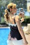 Black Polka Dot Thick Strap Bell Model Modern Cut Crop Blouse with Lace Detail - 4