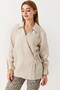 Beige Woven Fabric Shirt Collar Long Sleeve Casual Fit Side Tie Detailed Tunic