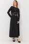 Black Chiffon Woven Elastic Waist Adjustable Comfortable Cut Long Lined Skirt Without Belt - 2