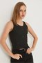 Black Ottoman Fabric Crew Neck Comfortable Fit Bow Detail Sleeveless Tank Top Blouse - 2