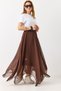 Brown Chiffon Fabric Elastic Waist Asymmetrical Cut Lined Skirt with Stone Detail Casual Skirt - 3