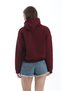 Burgundy Cotton Blend Hooded Off-Shoulder Oversize Sweatshirt with Embroidery Detail - 5