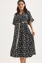 Black Woven Polyester Dress with Elastic Waistband Detail, Slit and Flared Shape - 3