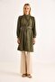 Green Aerobin Fabric High Collar Long Sleeve Straight Cut Belted Textured Casual Tunic