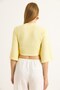 Yellow Seersucker Textured Bat Sleeve V-Neck Loose Cut Front Tie Detailed Short Blouse - 5