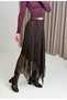 Brown Tulle Lined Elastic Waist Comfortable Cut Stone Detailed Daily Use Skirt - 2
