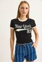 Black Cotton Crew Neck Short Sleeve Crop Form Stripe Detailed Knitted T-Shirt - 2