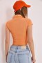 Orange Knitted Camisole Fabric Polo Collar Short Sleeve Basic Ribbed Crop Blouse - 2