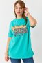 Green Cotton Crew Neck Short Sleeve Comfortable Fit T-Shirt with Text and Pattern Printed on the Front - 3