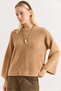 Mink Soft Fuzzy Flexible Textured Crew Neck Oversize Drop Shoulder Knitted Sweater - 4