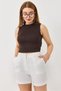 White Linen-Look High-Waisted Comfortable Cut Shorts with Side Pockets That Allow for Comfortable Movement - 3