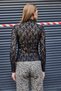 Black Stretch Fabric High Neck Long Sleeve Transparent Lace Detailed Slim Fit Blouse - 6