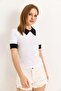 White Camisole Fabric Shirt Collar Short Sleeve Contrast Color Detailed Comfortable Fit Knitted Blouse - 2