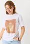 White Cotton Textured Crew Neck Short Sleeve Regular Fit Palm Tree Shiny Printed T-Shirt