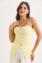 Yellow Ottoman Fabric Strapless Collar Button Detailed Ribbed Textured Knitted Blouse - 3