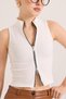 White Cotton Ribbed Textured High Neck Sleeveless Slim Fit Reversible Zipper Detailed Knitted Blouse - 3