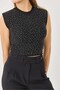 Black Corduroy Crew Neck Sleeveless Crop Form Knitted Blouse with Silver Stone Embroidery Detail - 4