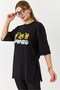 Black Crew Neck Short Sleeve T-Shirt with Side Slits and Garfield Print, Relaxed Fit - 2