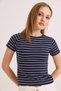 Navy Blue Cotton Lycra Stretch Fabric Crew Neck Short Sleeve Compact Striped T-Shirt - 2