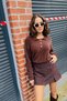 Brown Woven Fabric High Waist Mini Skirt with Slit Detail and Comfortable Fit - 2