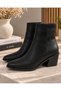 Women's Black Leather Pointed Toe Ankle Heeled Boots - 2