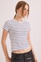 White Cotton Lycra Stretch Fabric Crew Neck Short Sleeve Compact Striped T-Shirt - 3