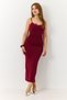 Burgundy Sandy Fabric Strap Backless Dress with Guipure Detail and Draped Slim Fit - 2