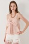 Powder Linen Look Thin Straps Plaid Comfortable Fit Large Bow Detail Blouse - 2