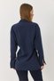 Navy Blue Soft Textured Shirt with Collar, Cuffed Sleeves, Pleated Detail and Front Buttons - 5