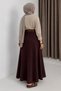 Brown Woven Fabric Elastic Waist Comfortable Cut Long Casual Skirt with Side Pockets - 2