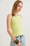 Green Stretchy Camisole Fabric Thin Straps Standard Cut Ribbed Detailed Knitted Top Blouse