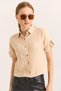 Mink Muslin Soft Textured Shirt with Collar, Short Sleeves, Relaxed Fit, Buttoned Shirt - 2