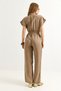 Mink Modal Woven Fabric Short Sleeve Elastic Waist Shirt Collar Button Detail Wide Leg Jumpsuit - 4