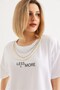 White Cotton Blend Crew Neck Oversize Basic Short Sleeve T-Shirt with Accessory Detail - 4