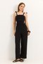 Black Aerobin Flexible Textured Square Neckline Elastic Waist Comfortable Cut Slopet Jumpsuit with Front Pockets - 4