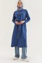 Blue Linen Fabric Shirt Collar Off-Shoulder Long Sleeve Full Buttoned Hijab Tunic - 5