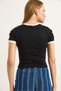 Black Cotton Crew Neck Short Sleeve Crop Form Stripe Detailed Knitted T-Shirt - 5