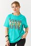 Green Cotton Flexible Textured Crew Neck Short Sleeve Basic Comfortable Fit Love Printed T-Shirt