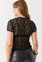 Black Full Lace Textured Crew Neck Short Sleeve Transparent Comfortable Fit Blouse - 4
