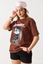 Brown Cotton Textured Crew Neck Short Sleeve Standard Fit Front Printed Knitted T-Shirt - 2