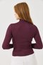 Plum Cashmere Textured Turtleneck Blouse with Transparent Detail and Long Sleeves with Leopard Print - 4
