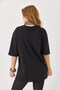 Black Cotton Crew Neck Drop Shoulder Oversize Knitted T-Shirt with Scarf and Lettering Embroidery Detail - 5