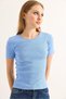 Blue Cotton Camisole Fabric Crew Neck Short Sleeve Ribbed Stretchy Textured Knitted Blouse - 2