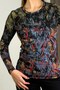 Mixed Color Stretchy Camisole Fabric Crew Neck Long Sleeve Ribbed Patterned Knitted Blouse - 4