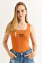 Orange Twill Fabric Square Collar Thick Strap Comfortable Fit Ribbon Embroidered Blouse - 2