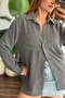 Gray Woven Fabric Shirt Collar Long Sleeve Relaxed Fit Buttoned Single Pocket Basic Shirt - 4