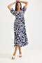 Navy Blue Woven Polyester Balloon Sleeve Square Neck Gipe Detailed Long Loose Cut Patterned Dress - 4